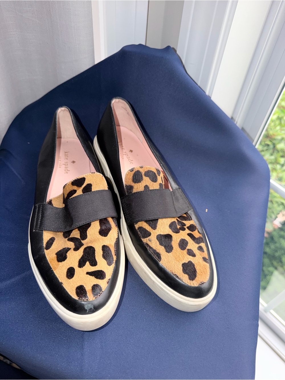 kate spade Leopard-Print Slip-On Loafers in Black and Tan